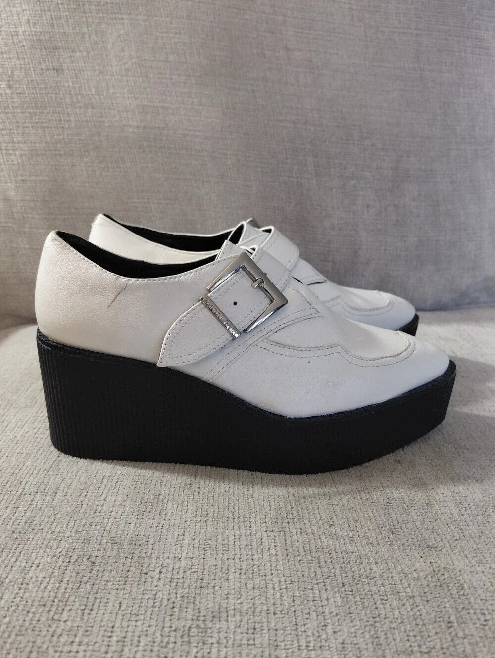NEW Gianni Bini Yasmina White Leather Platform Monk Strap Creepers Size 5 Loafer